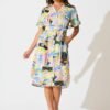 Midi Shirt Dress in Multi Summer Print Cotton
