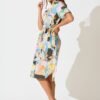 Midi Shirt Dress in Multi Summer Print Cotton