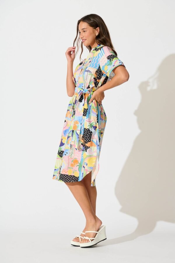 Midi Shirt Dress in Multi Summer Print Cotton