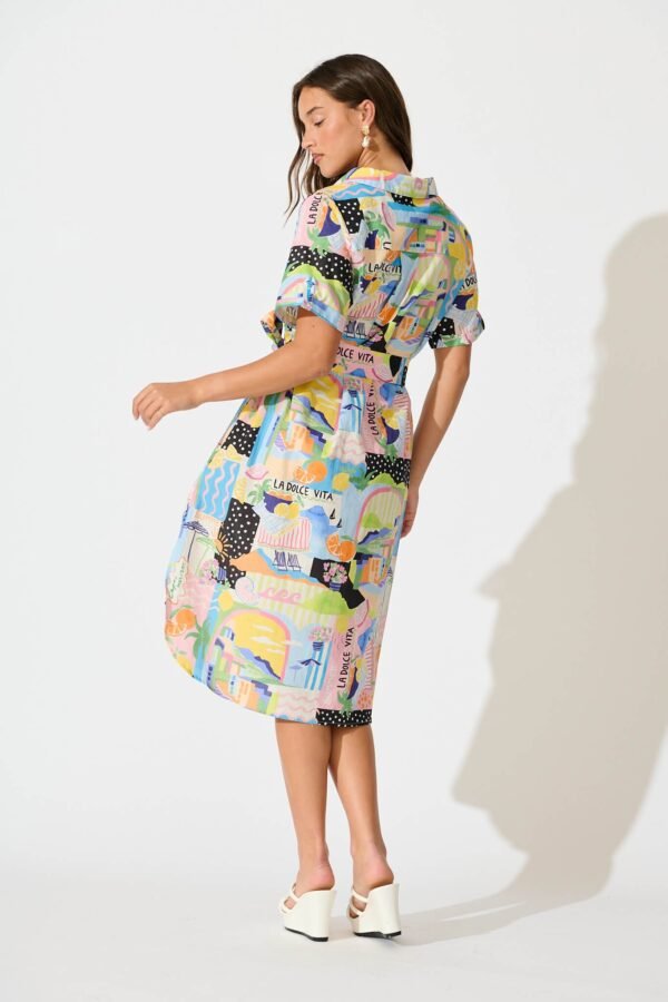 Midi Shirt Dress in Multi Summer Print Cotton