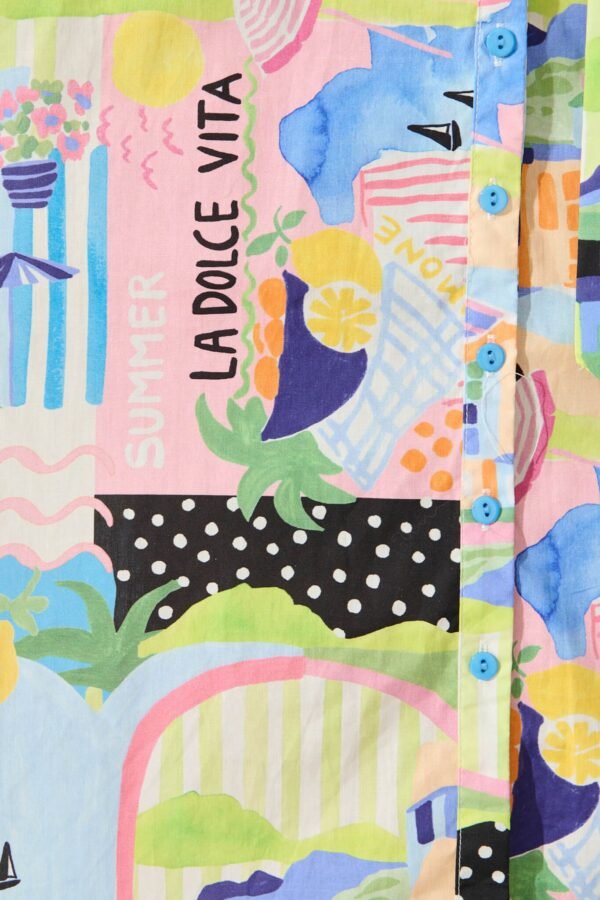 Midi Shirt Dress in Multi Summer Print Cotton