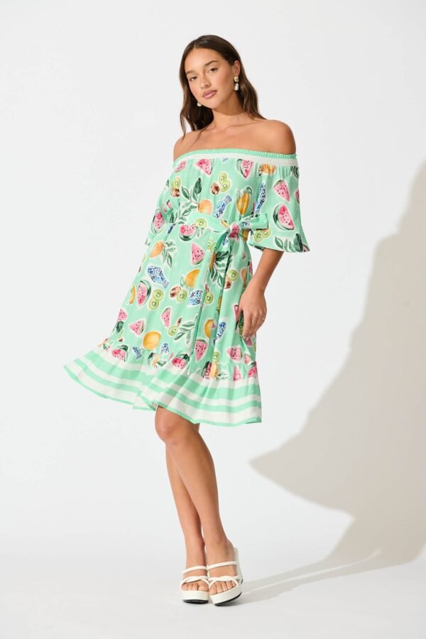 Dress in Green with Multi Fruit Print