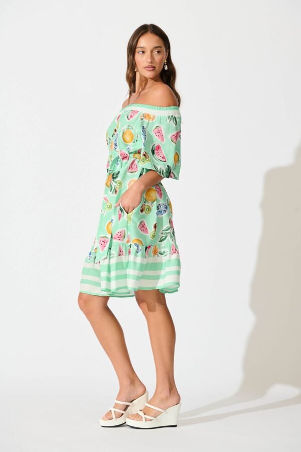 Dress in Green with Multi Fruit Print