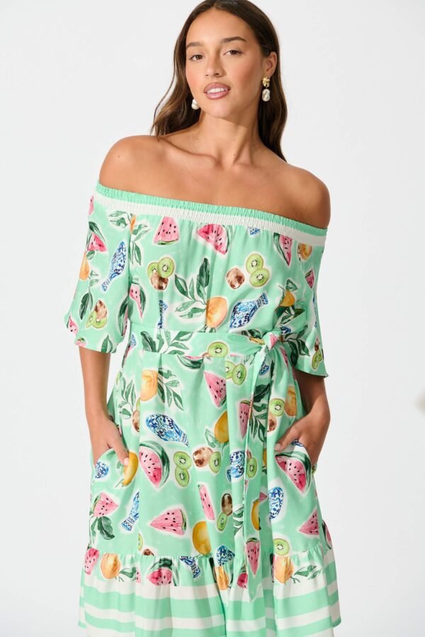 Dress in Green with Multi Fruit Print