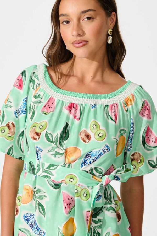 Dress in Green with Multi Fruit Print