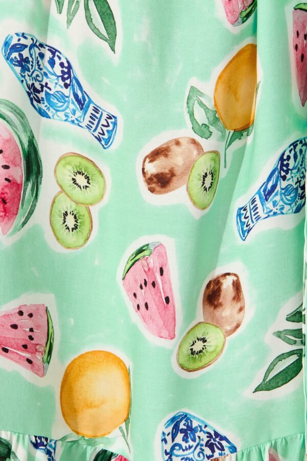 Dress in Green with Multi Fruit Print