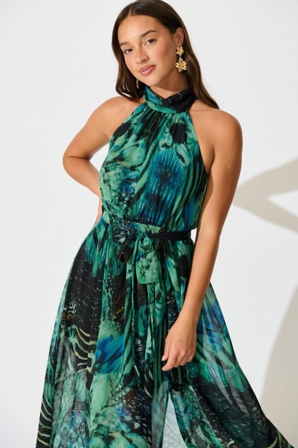 241114_StFrock_Milly_PM_LA0386-12SS-GRN-MUL_5952.jpg Halter Neck Maxi Dress in Green Multi Chiffon