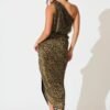 One Shoulder Maxi Dress in Black with Gold Lurex