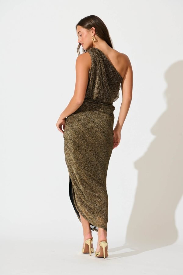 One Shoulder Maxi Dress in Black with Gold Lurex