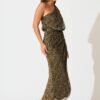 One Shoulder Maxi Dress in Black with Gold Lurex
