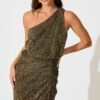 One Shoulder Maxi Dress in Black with Gold Lurex