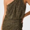 One Shoulder Maxi Dress in Black with Gold Lurex