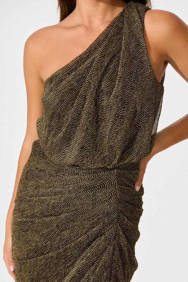 One Shoulder Maxi Dress in Black with Gold Lurex