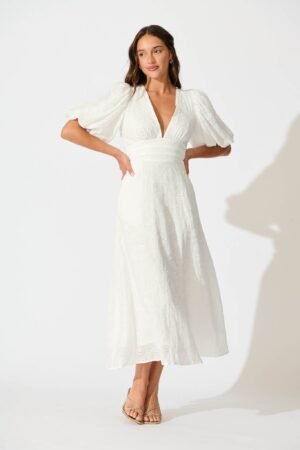 Maxi Dress In White Broderie Cotton