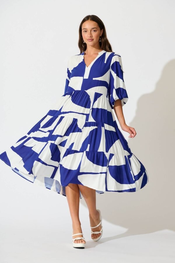 Dress In Navy Geo Print