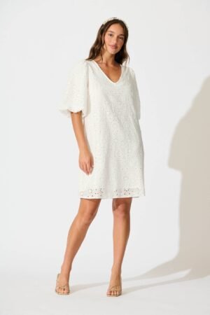 Dress in White Broderie Cotton