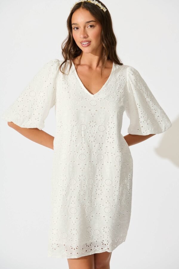 Dress in White Broderie Cotton