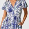 Midi Dress in White and Blue Print