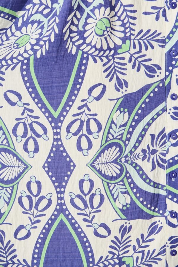 Midi Dress in White and Blue Print