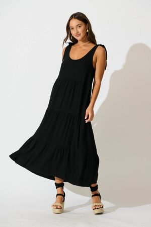 Maxi Sundress in Black Linen Blend