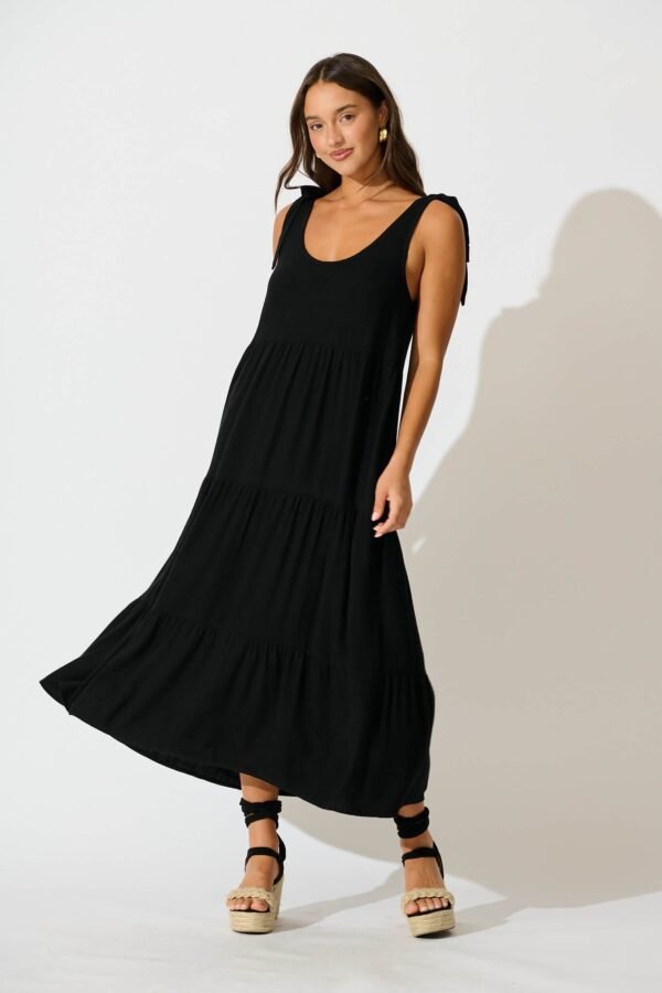 Maxi Sundress in Black Linen Blend
