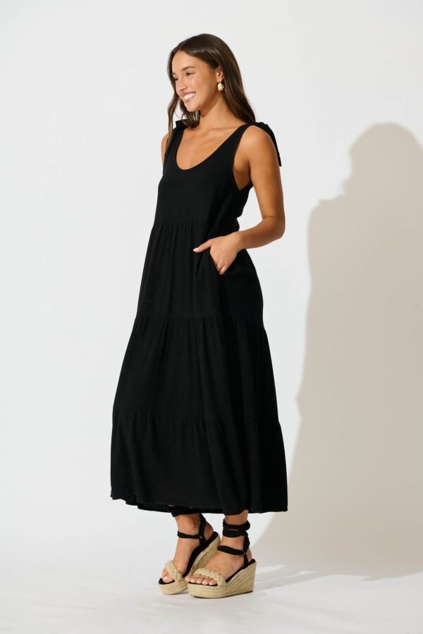 Maxi Sundress in Black Linen Blend