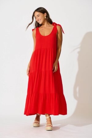 Maxi Sundress in Red Linen Blend