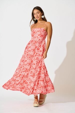 Maxi Sundress In Red Paisley