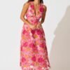 Maxi Dress In Pink Floral Organza Jacquard