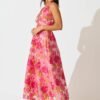 Maxi Dress In Pink Floral Organza Jacquard