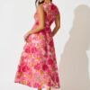 Maxi Dress In Pink Floral Organza Jacquard