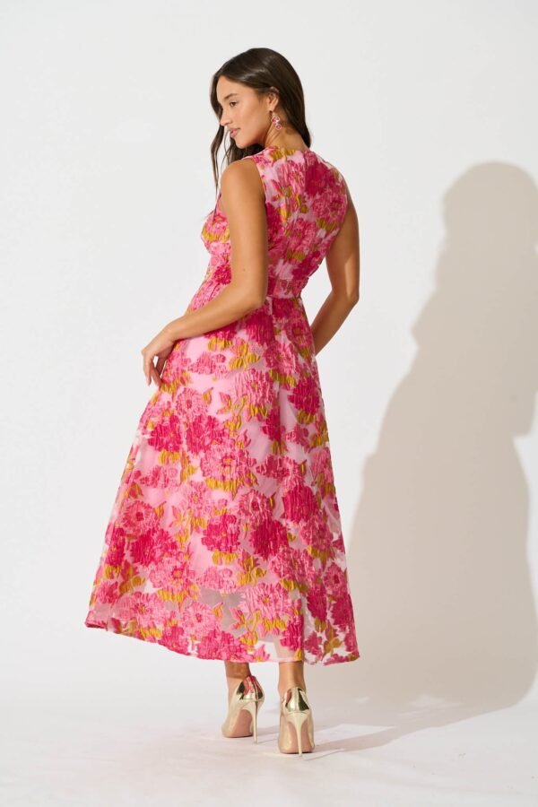 Maxi Dress In Pink Floral Organza Jacquard