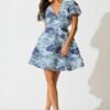 Dress in Blue Floral Organza Jacquard