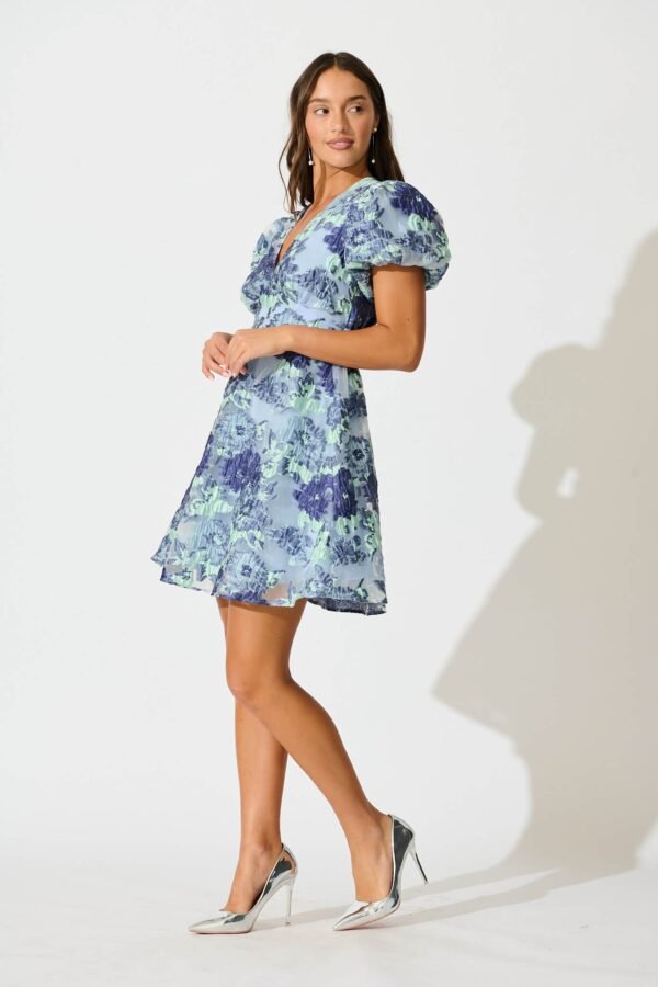 Dress in Blue Floral Organza Jacquard