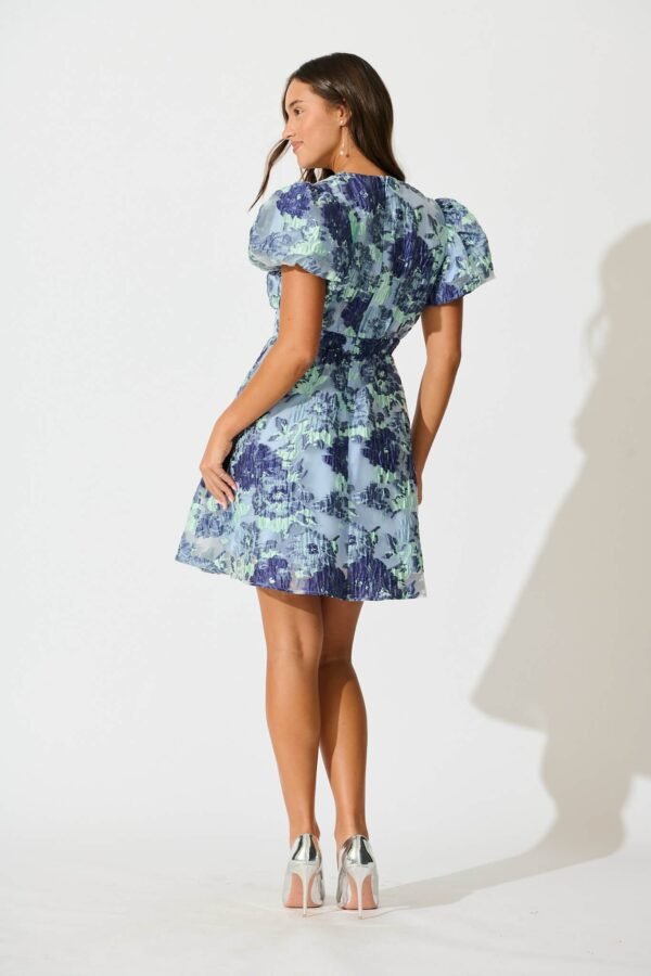 Dress in Blue Floral Organza Jacquard