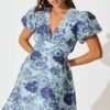 Dress in Blue Floral Organza Jacquard