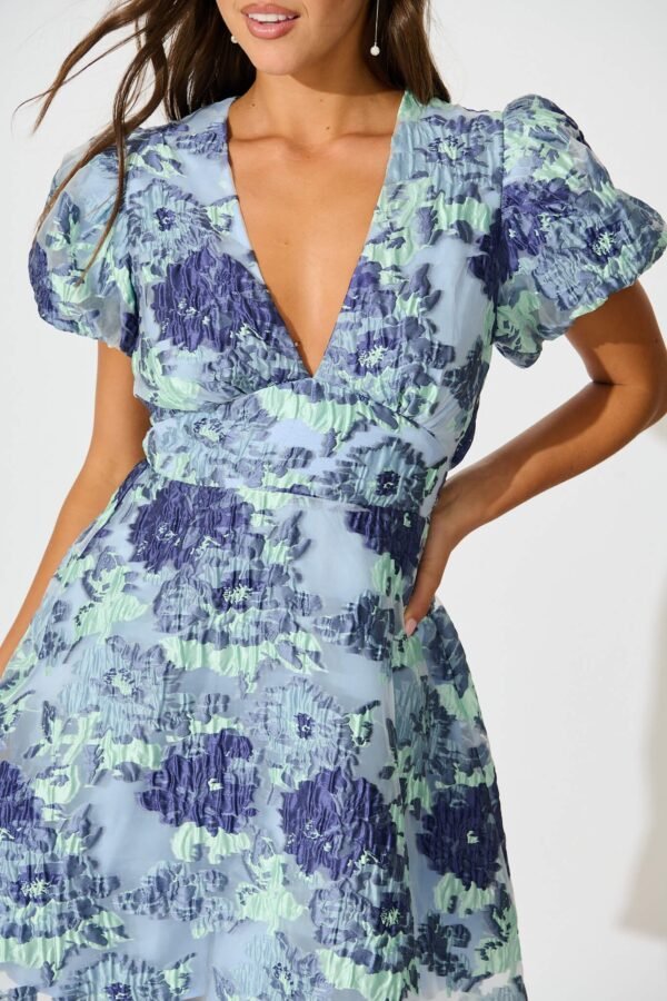 Dress in Blue Floral Organza Jacquard