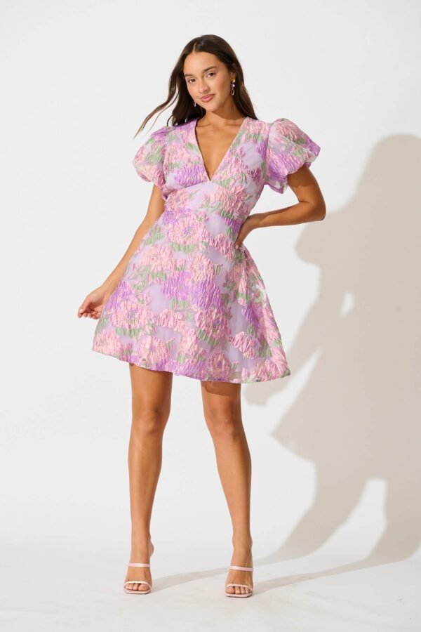 Dress in Lilac Floral Organza Jacquard