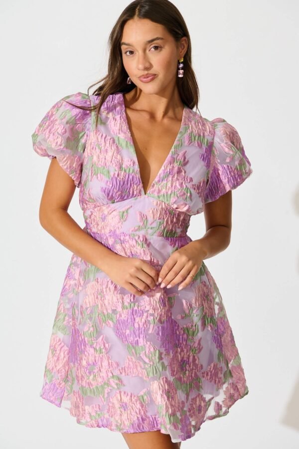 Dress in Lilac Floral Organza Jacquard