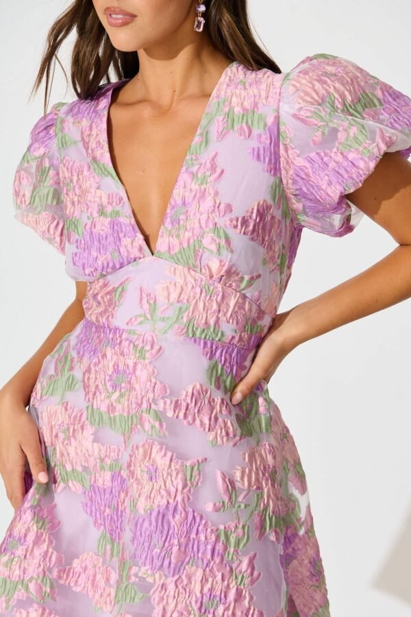 Dress in Lilac Floral Organza Jacquard