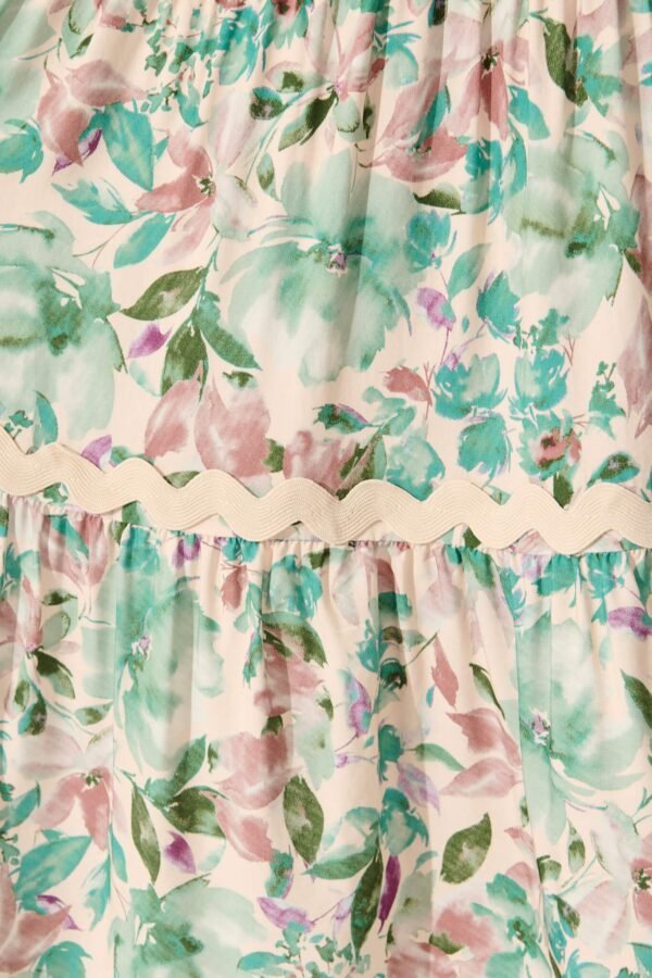 Midi Dress In White With Teal Floral