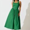 241121_StFrock_Milly_PM_K2432-GRN_0203.jpg Halter Neck Maxi Dress in Green Cotton