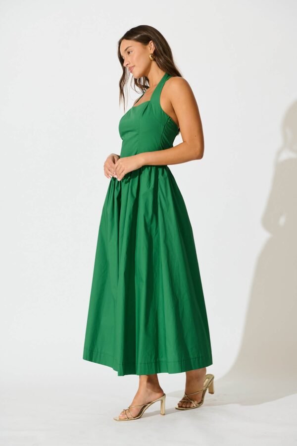 241121_StFrock_Milly_PM_K2432-GRN_0212.jpg Halter Neck Maxi Dress in Green Cotton