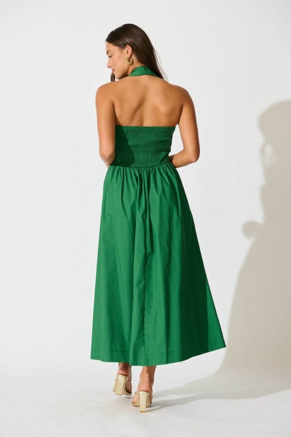 241121_StFrock_Milly_PM_K2432-GRN_0219.jpg Halter Neck Maxi Dress in Green Cotton