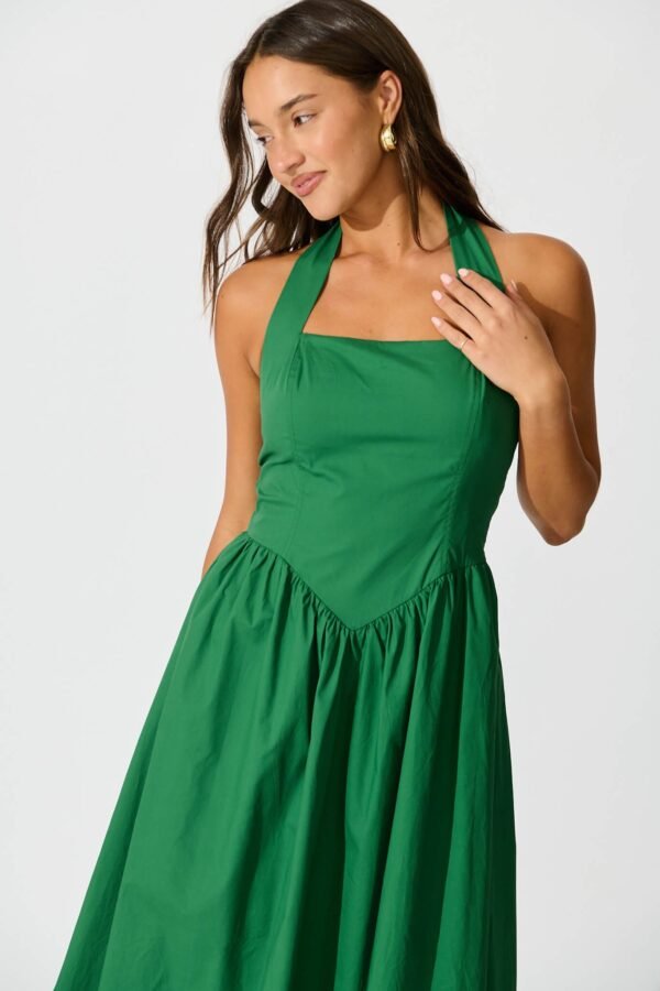 241121_StFrock_Milly_PM_K2432-GRN_0223.jpg Halter Neck Maxi Dress in Green Cotton