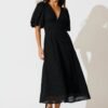 Maxi Dress In Black Broderie Cotton