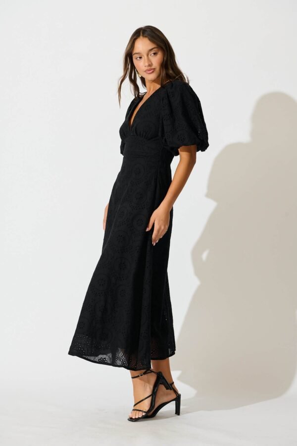 Maxi Dress In Black Broderie Cotton