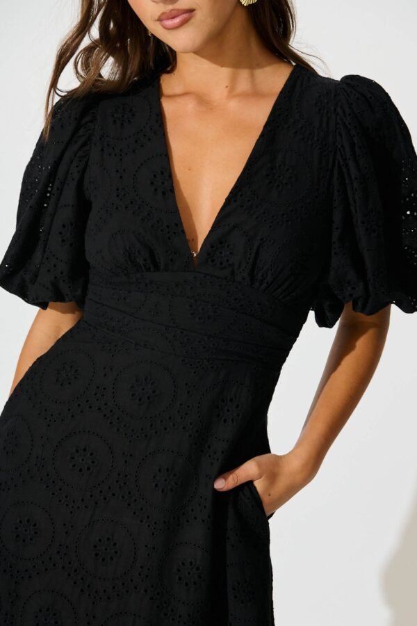 Maxi Dress In Black Broderie Cotton