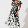 Maxi Dress in Black and White Embroidered Tulle