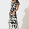 Maxi Dress in Black and White Embroidered Tulle